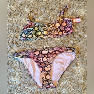 Xhilaration Women’s Snake Print Bikini Top & Bottom Rainbow Top NWT XL 12/14